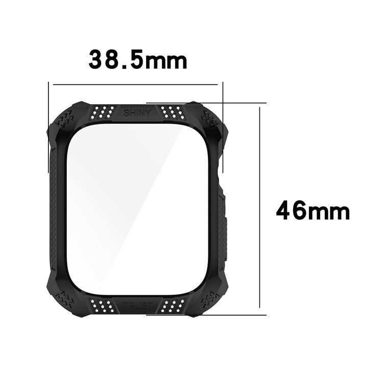 For Apple Watch Series 9 / 8 / 7 41mm Rhinestone Rhombus Imprint Electroplating Hard PC Case with Tempered Glass Screen Protector - Gold