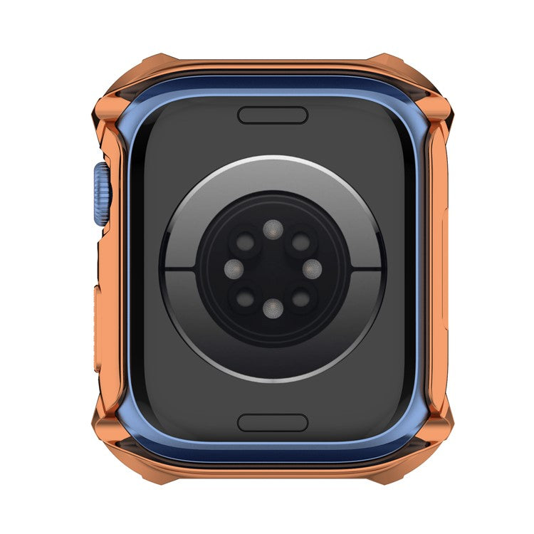 For Apple Watch Series 9 / 8 / 7 41mm Rhinestone Rhombus Imprint Electroplating Hard PC Case with Tempered Glass Screen Protector - Rose Gold