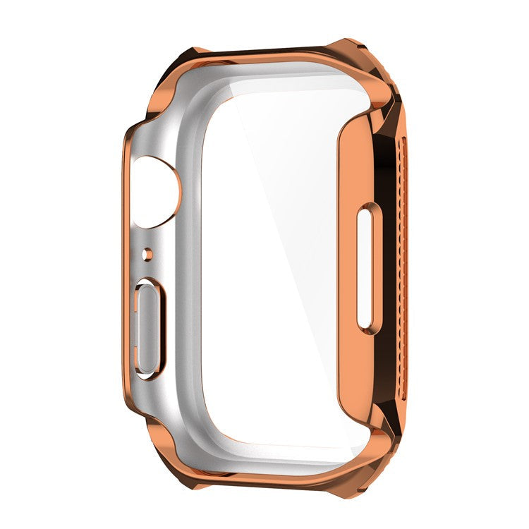 For Apple Watch Series 9 / 8 / 7 41mm Rhinestone Rhombus Imprint Electroplating Hard PC Case with Tempered Glass Screen Protector - Rose Gold
