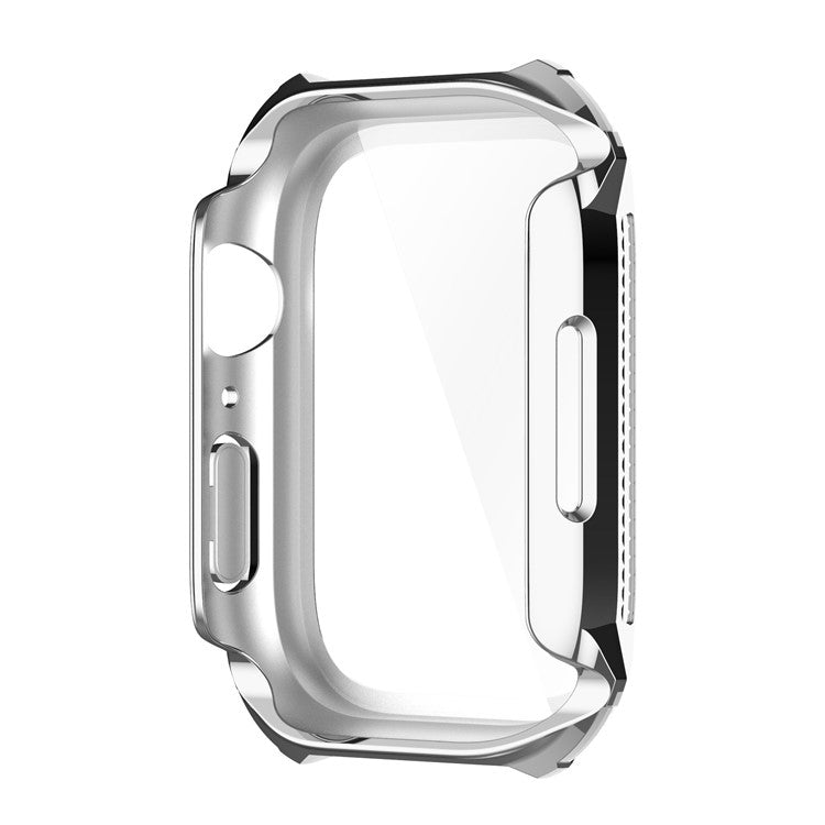 For Apple Watch Series 9 / 8 / 7 45mm Rhinestone Electroplating Rhombus Imprint Hard PC Case with Tempered Glass Screen Protector - Silver