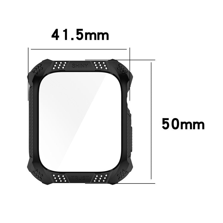 For Apple Watch Series 9 / 8 / 7 45mm Rhinestone Electroplating Rhombus Imprint Hard PC Case with Tempered Glass Screen Protector - Silver