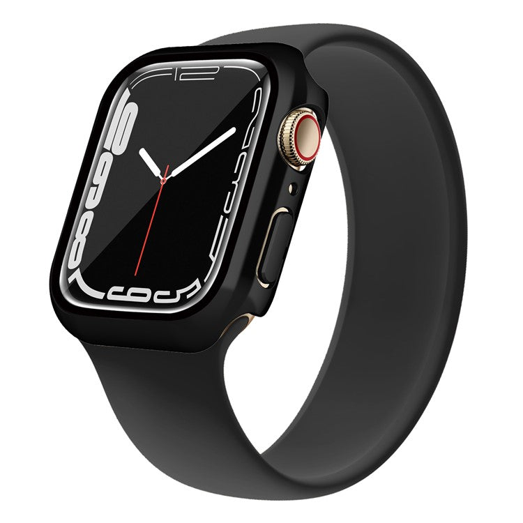 PC Watch Case for Apple Watch Series 9 / 8 / 7 45mm Well-protected Electroplating Watch Cover with Tempered Glass Screen Protector - Black