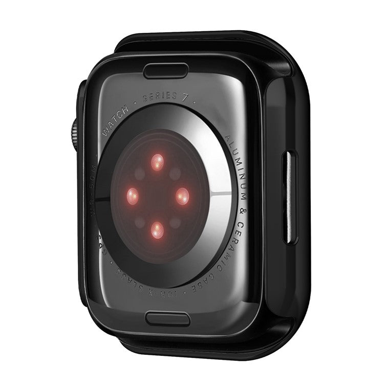 PC Watch Case for Apple Watch Series 9 / 8 / 7 45mm Well-protected Electroplating Watch Cover with Tempered Glass Screen Protector - Black