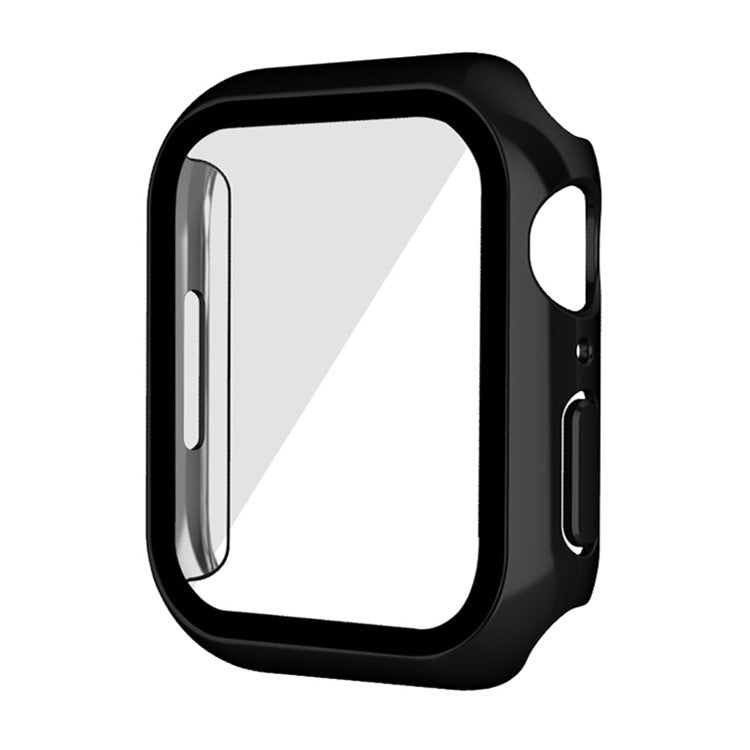 PC Watch Case for Apple Watch Series 9 / 8 / 7 45mm Well-protected Electroplating Watch Cover with Tempered Glass Screen Protector - Black