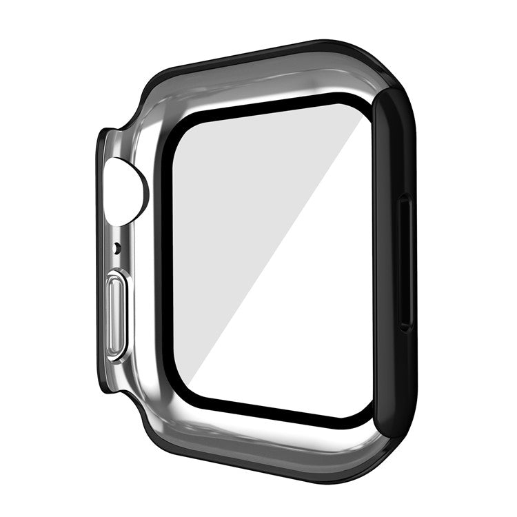 PC Watch Case for Apple Watch Series 9 / 8 / 7 45mm Well-protected Electroplating Watch Cover with Tempered Glass Screen Protector - Black