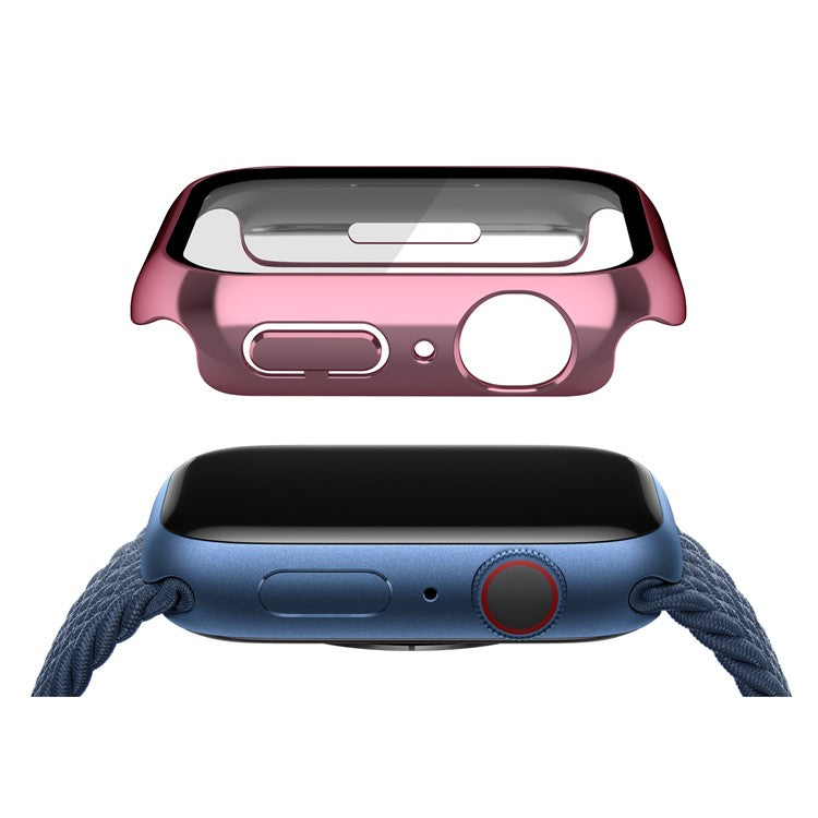 PC Watch Case for Apple Watch Series 9 / 8 / 7 45mm Well-protected Electroplating Watch Cover with Tempered Glass Screen Protector - Pink