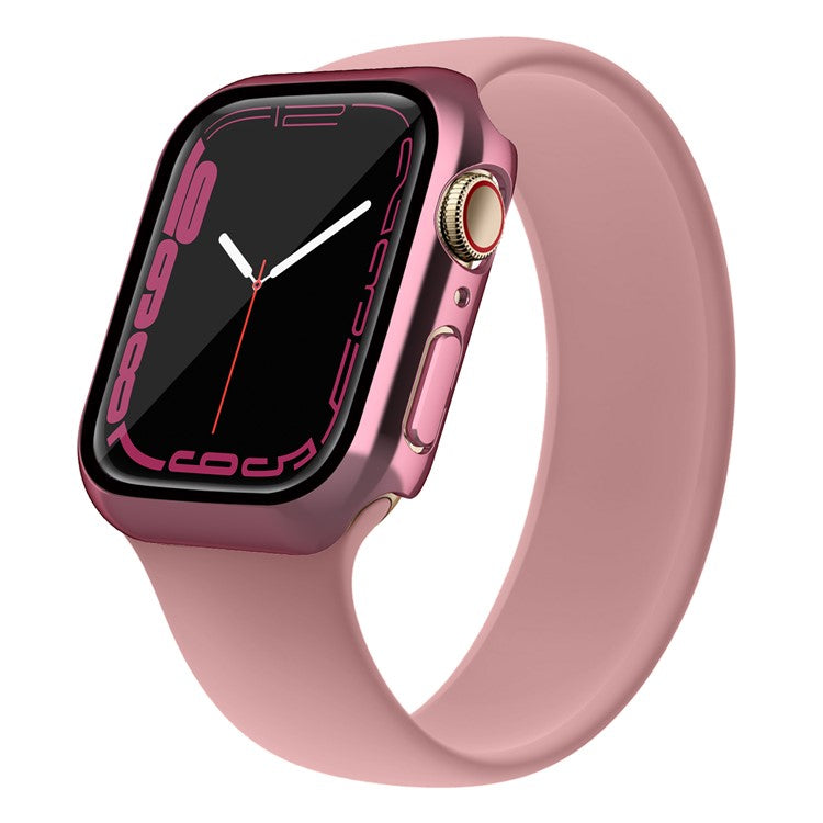 PC Watch Case for Apple Watch Series 9 / 8 / 7 45mm Well-protected Electroplating Watch Cover with Tempered Glass Screen Protector - Pink