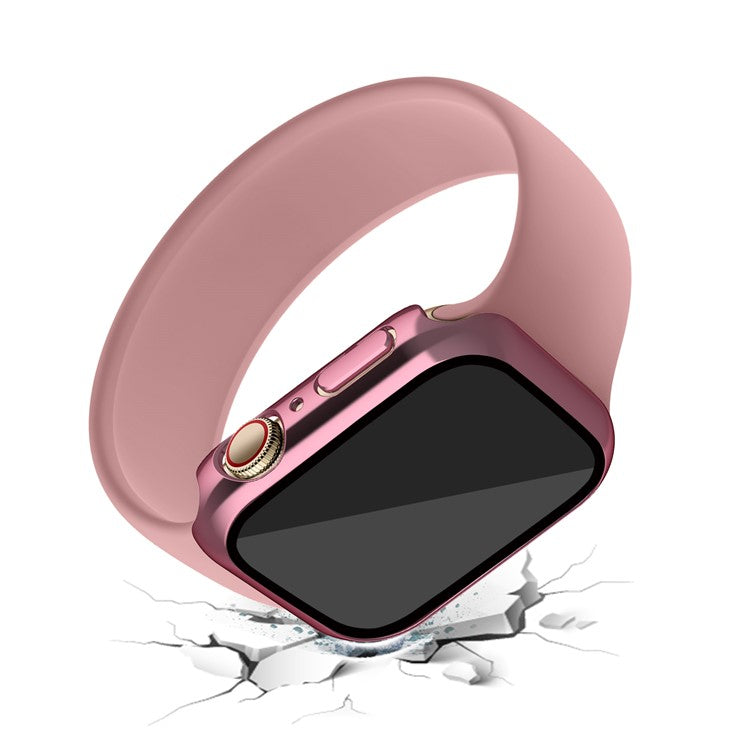 PC Watch Case for Apple Watch Series 9 / 8 / 7 45mm Well-protected Electroplating Watch Cover with Tempered Glass Screen Protector - Pink