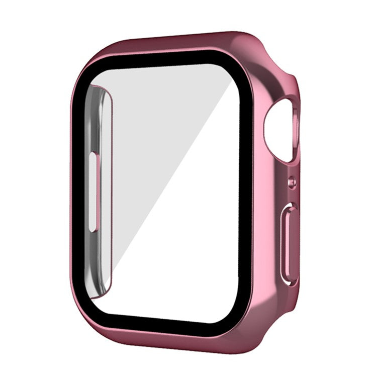 PC Watch Case for Apple Watch Series 9 / 8 / 7 45mm Well-protected Electroplating Watch Cover with Tempered Glass Screen Protector - Pink