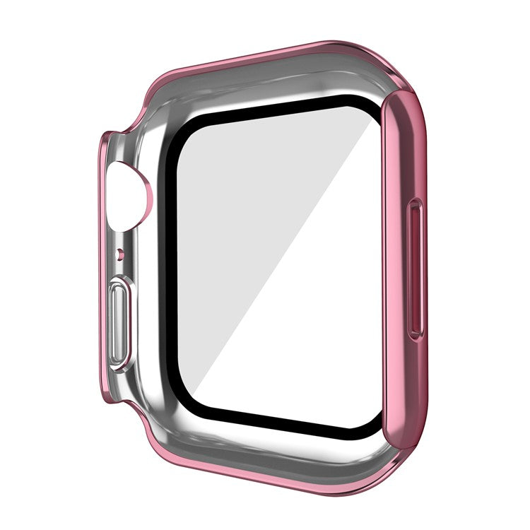 PC Watch Case for Apple Watch Series 9 / 8 / 7 45mm Well-protected Electroplating Watch Cover with Tempered Glass Screen Protector - Pink
