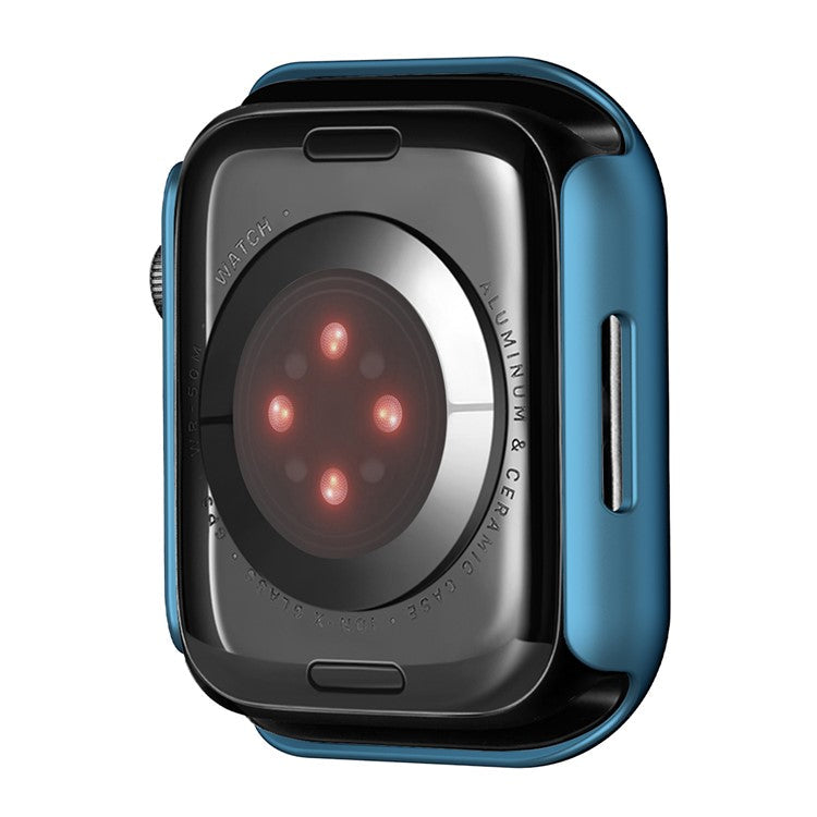 For Apple Watch Series 9 / 8 / 7 45mm Electroplating Matte Hard PC Watch Case Cover with Tempered Glass Screen Protector - Blue