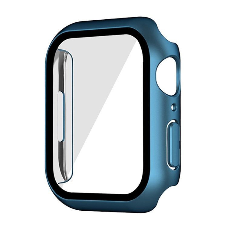 For Apple Watch Series 9 / 8 / 7 45mm Electroplating Matte Hard PC Watch Case Cover with Tempered Glass Screen Protector - Blue