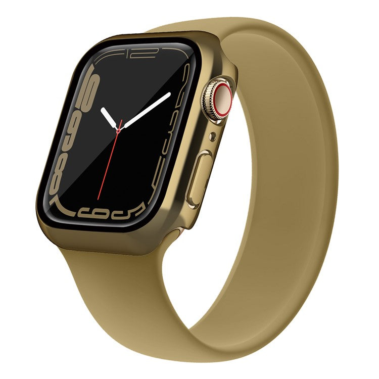 Electroplating PC Watch Case for Apple Watch Series 9 / 8 / 7 41mm Anti-fall Watch Cover with Tempered Glass Screen Protector - Gold