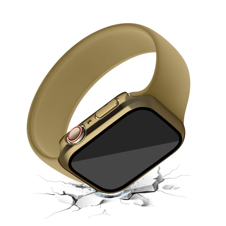 Electroplating PC Watch Case for Apple Watch Series 9 / 8 / 7 41mm Anti-fall Watch Cover with Tempered Glass Screen Protector - Gold