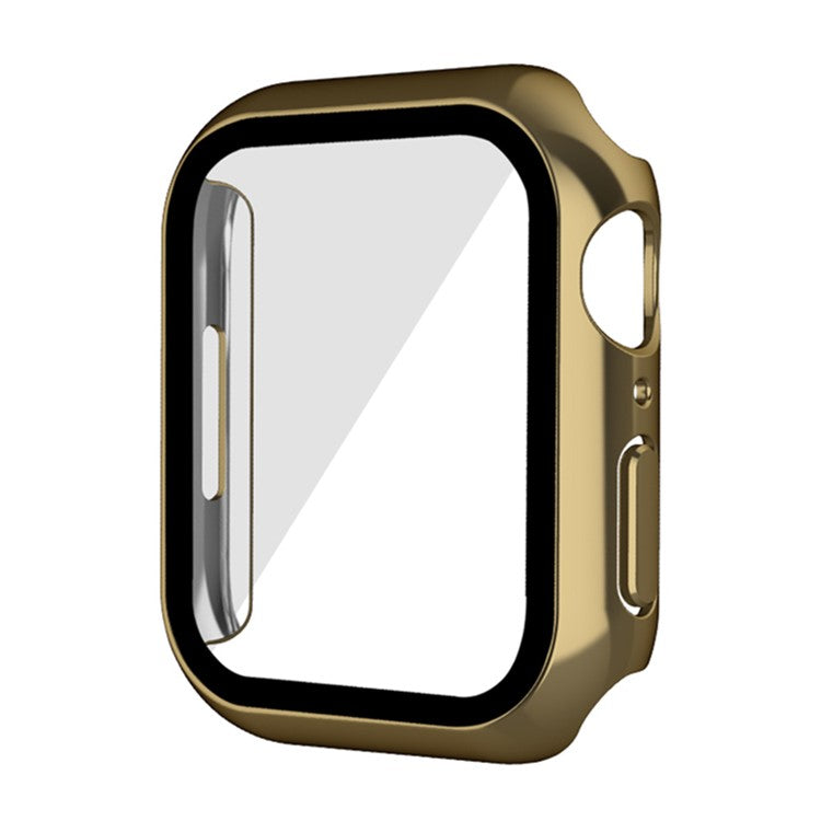Electroplating PC Watch Case for Apple Watch Series 9 / 8 / 7 41mm Anti-fall Watch Cover with Tempered Glass Screen Protector - Gold