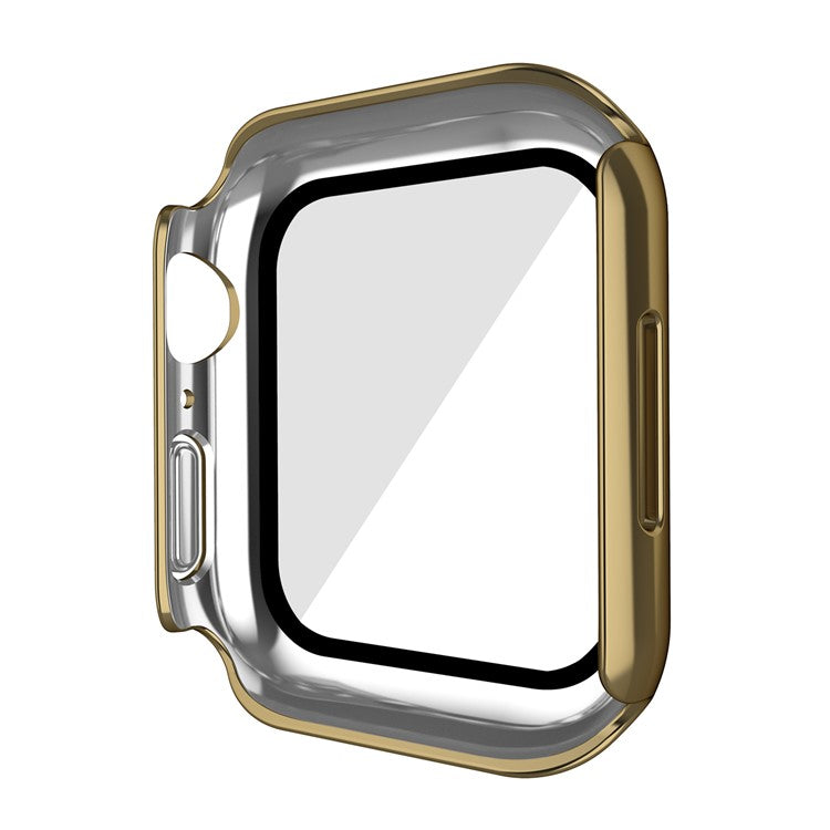 Electroplating PC Watch Case for Apple Watch Series 9 / 8 / 7 41mm Anti-fall Watch Cover with Tempered Glass Screen Protector - Gold