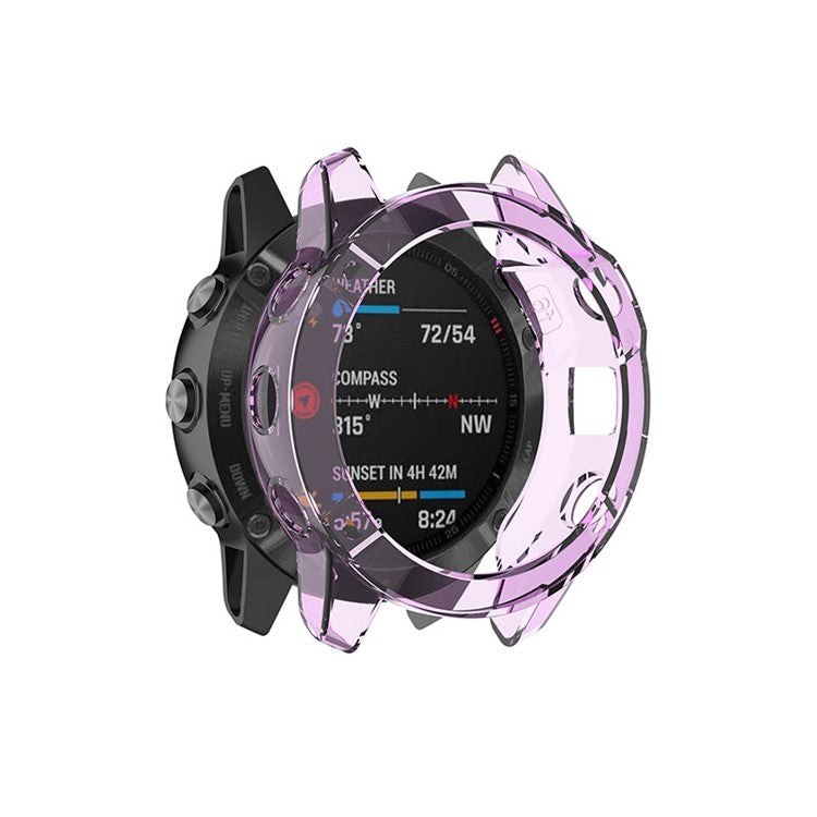 For Garmin Fenix 6/6 Pro Transparent TPU Anti-drop Watch Frame Protective Case - Purple