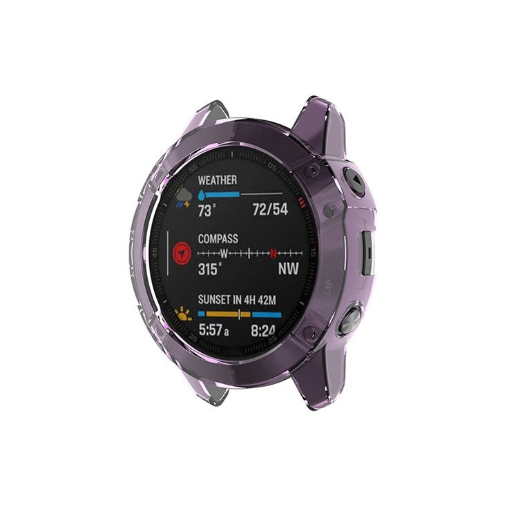 For Garmin Fenix 6/6 Pro Transparent TPU Anti-drop Watch Frame Protective Case - Purple