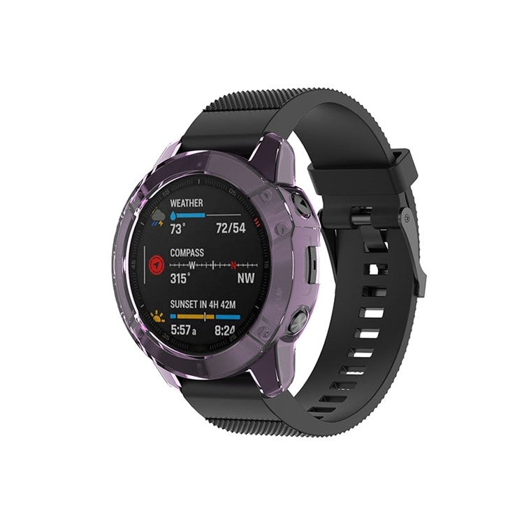 For Garmin Fenix 6/6 Pro Transparent TPU Anti-drop Watch Frame Protective Case - Purple