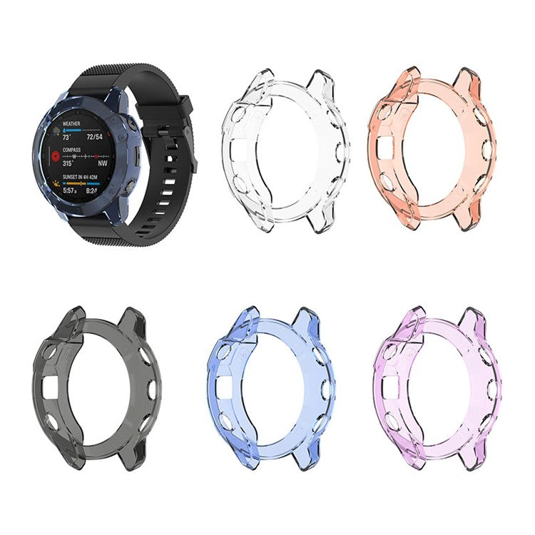 For Garmin Fenix 6/6 Pro Transparent TPU Anti-drop Watch Frame Protective Case - Purple