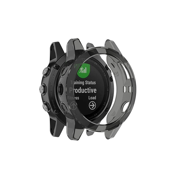 Transparent Watch Case for Garmin Fenix 5/5 Plus Full Coverage Soft TPU Protective Cover - Transparent Black