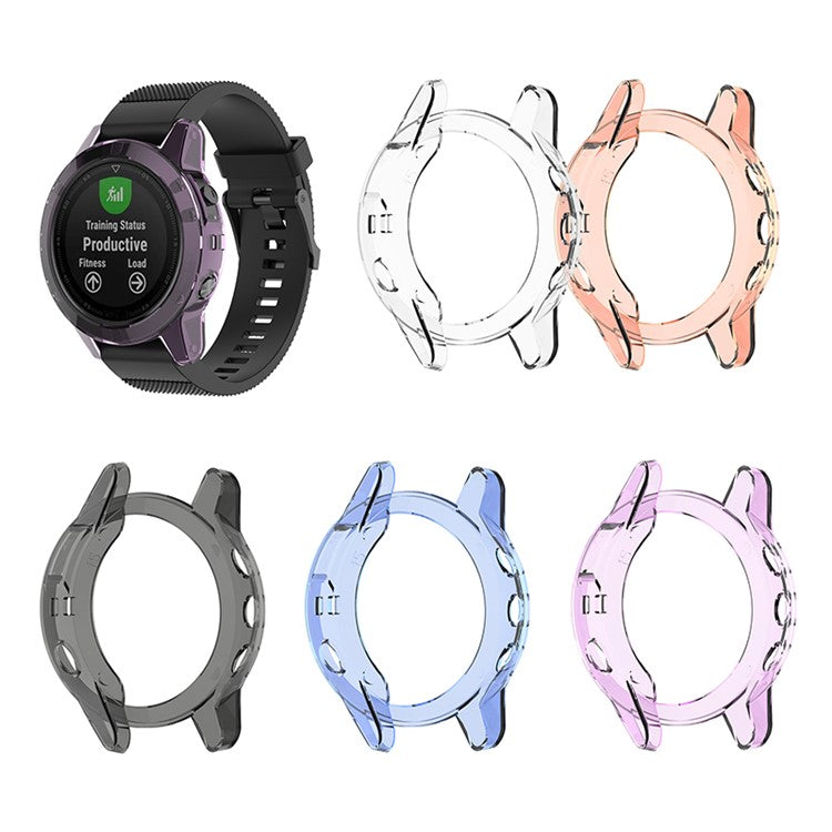 Transparent Watch Case for Garmin Fenix 5/5 Plus Full Coverage Soft TPU Protective Cover - Transparent Black