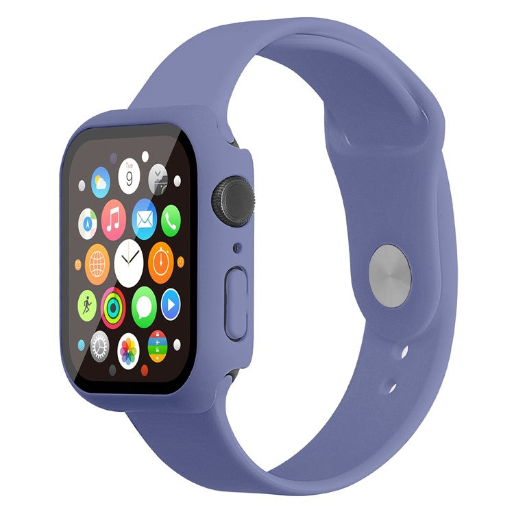 For Apple Watch Series 7 41mm Silicone Outdoor Sports Watch Band+Hard PC Case with Built-in Tempered Glass Screen Protector, Size S/M - England Lavender