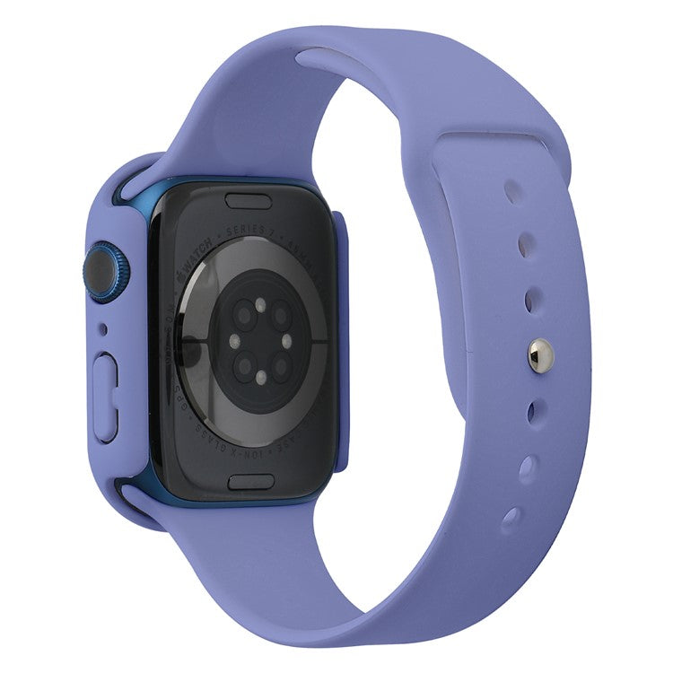 For Apple Watch Series 7 41mm Silicone Outdoor Sports Watch Band+Hard PC Case with Built-in Tempered Glass Screen Protector, Size S/M - England Lavender