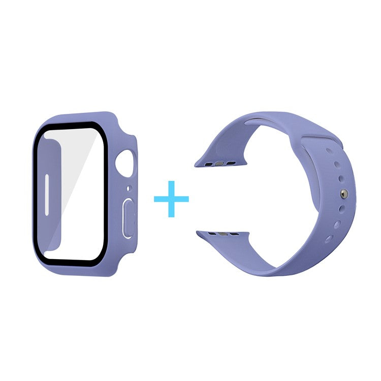 For Apple Watch Series 7 41mm Silicone Outdoor Sports Watch Band+Hard PC Case with Built-in Tempered Glass Screen Protector, Size S/M - England Lavender
