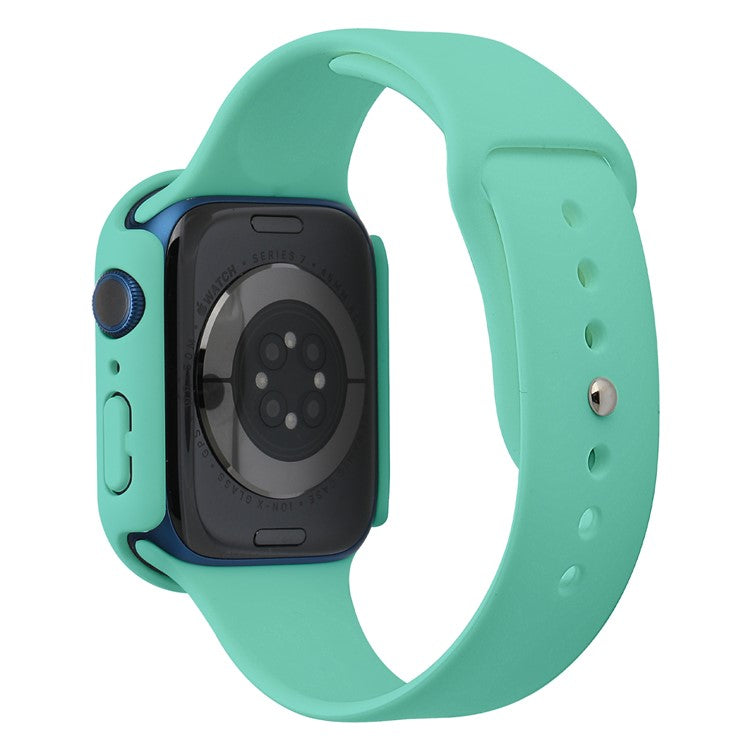 For Apple Watch Series 7 41mm Silicone Outdoor Sports Watch Band+Hard PC Case with Built-in Tempered Glass Screen Protector, Size S/M - Mint Green
