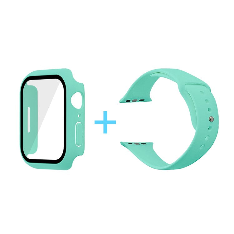 For Apple Watch Series 7 41mm Silicone Outdoor Sports Watch Band+Hard PC Case with Built-in Tempered Glass Screen Protector, Size S/M - Mint Green