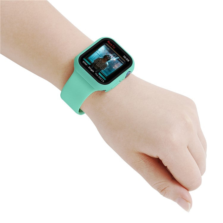 For Apple Watch Series 7 41mm Silicone Outdoor Sports Watch Band+Hard PC Case with Built-in Tempered Glass Screen Protector, Size S/M - Mint Green