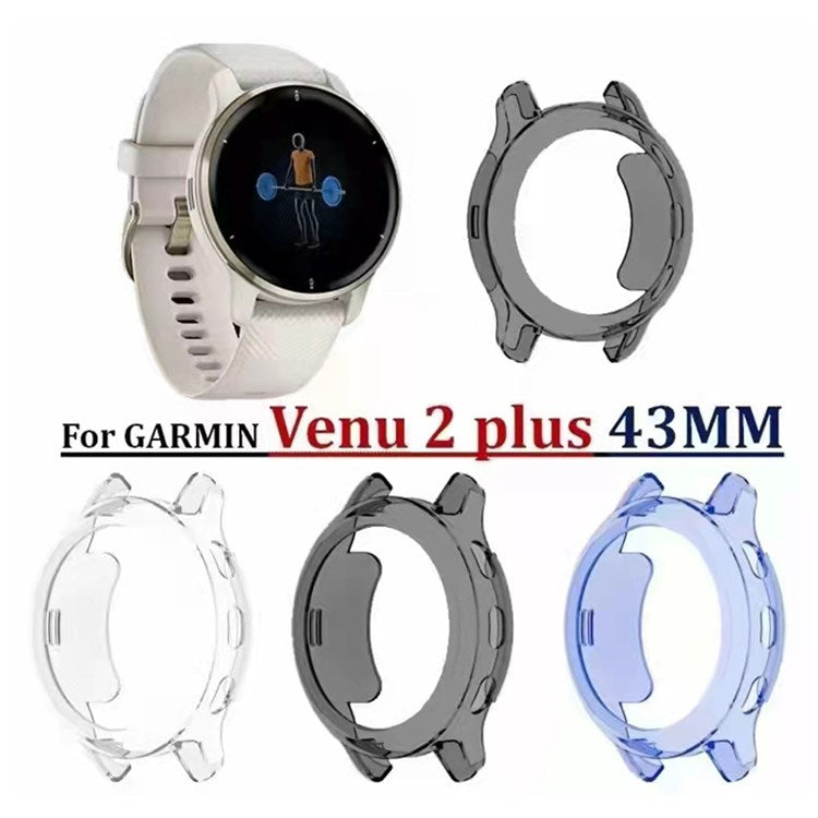 For Garmin Venu2 Plus Quick Release Watch Case Soft TPU Anti-fall Sports Watch Protector - Transparent Black