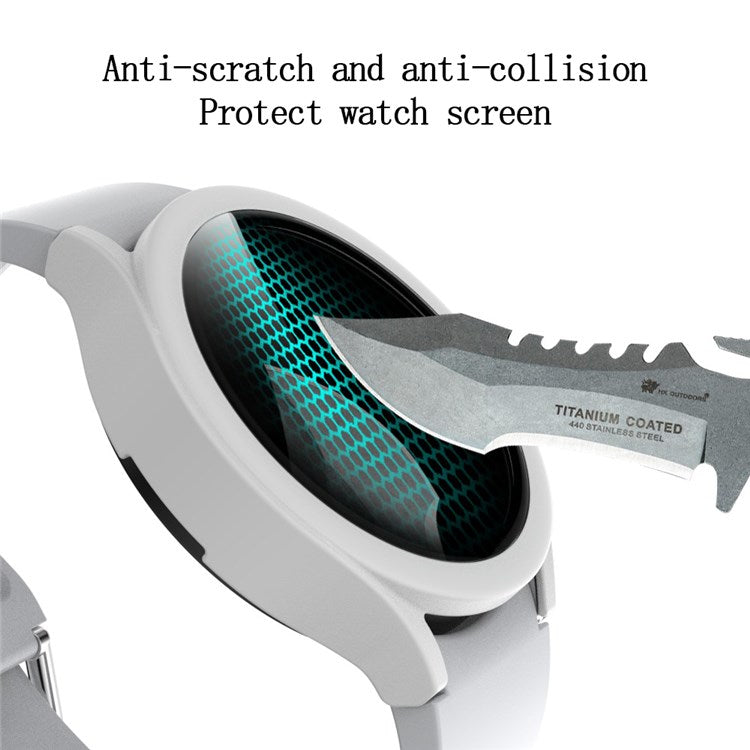 For Samsung Galaxy Watch4 44mm Anti-Scratch Matte PC Case with Tempered Glass Screen Protector Anti-Drop Smart Watch Cover - White