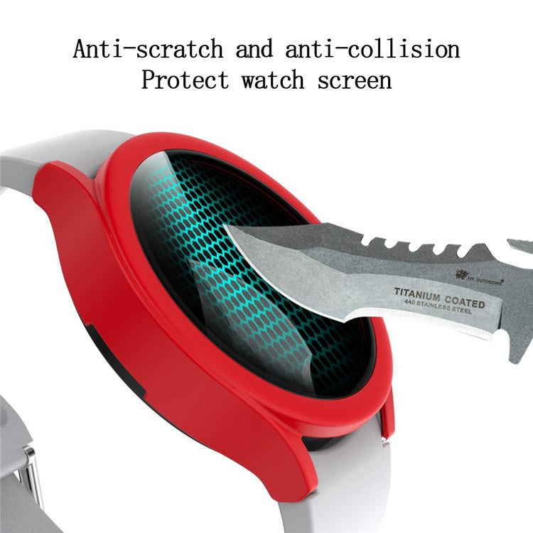 For Samsung Galaxy Watch4 44mm Anti-Scratch Matte PC Case with Tempered Glass Screen Protector Anti-Drop Smart Watch Cover - Red