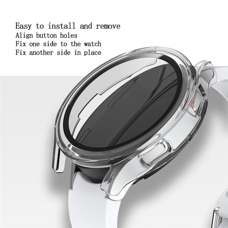 For Samsung Galaxy Watch4 44mm Anti-Scratch Matte PC Case with Tempered Glass Screen Protector Anti-Drop Smart Watch Cover - Transparent