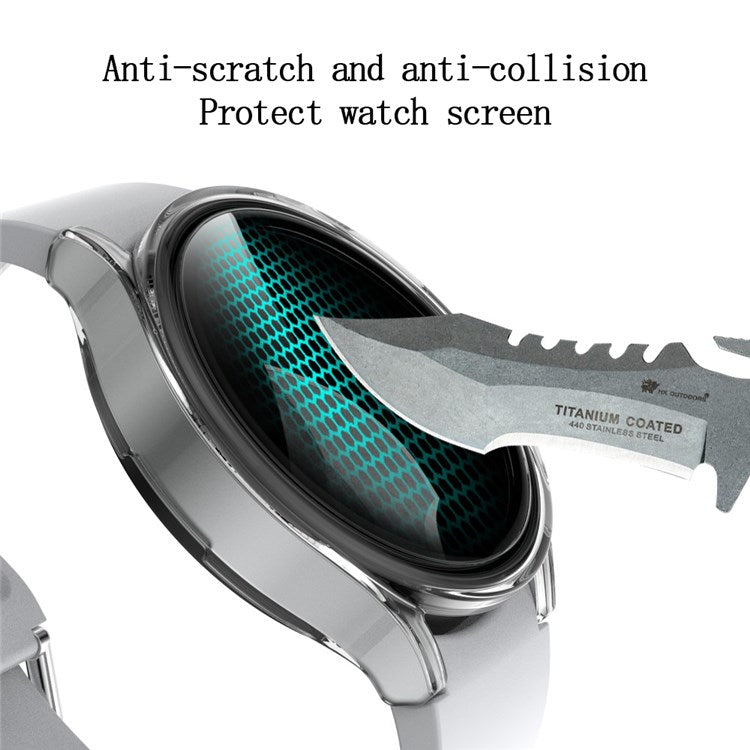 For Samsung Galaxy Watch4 44mm Anti-Scratch Matte PC Case with Tempered Glass Screen Protector Anti-Drop Smart Watch Cover - Transparent