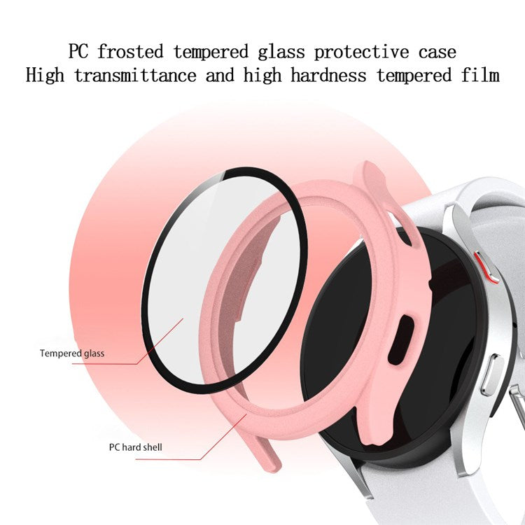 For Samsung Galaxy Watch4 40mm Matte PC Case with Tempered Glass Screen Protector - Pink