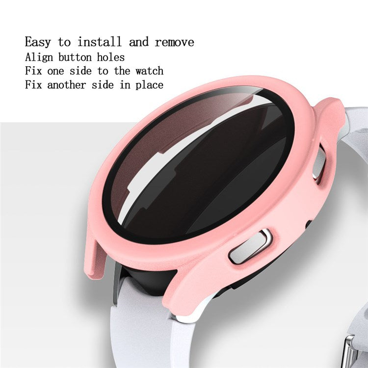 For Samsung Galaxy Watch4 40mm Matte PC Case with Tempered Glass Screen Protector - Pink