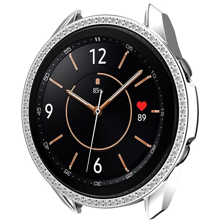 For Samsung Galaxy Watch3 45mm Watch Case Hard PC Rhinestone Glitter Cover Frame Protective Cover - Silver