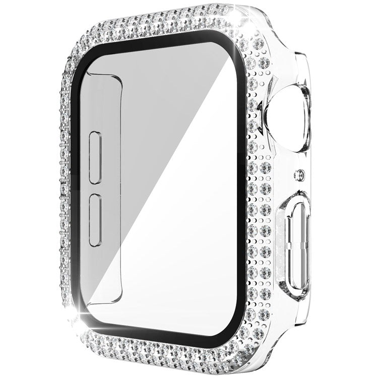 For Apple Watch Series 4 / 5 / 6 44mm / SE 44mm / SE (2022) 44mm Stylish Rhinestone+PC+Tempered Glass Watch Case Cover - Transparent