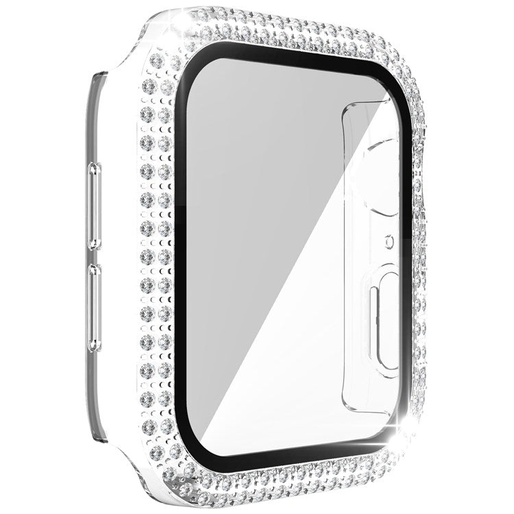 For Apple Watch Series 4 / 5 / 6 44mm / SE 44mm / SE (2022) 44mm Stylish Rhinestone+PC+Tempered Glass Watch Case Cover - Transparent
