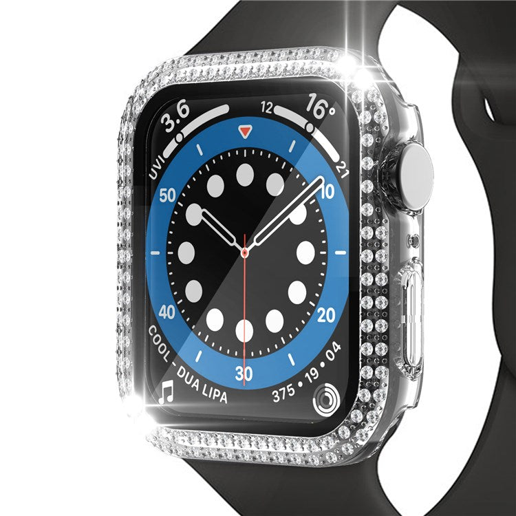 For Apple Watch Series 4 / 5 / 6 44mm / SE 44mm / SE (2022) 44mm Stylish Rhinestone+PC+Tempered Glass Watch Case Cover - Transparent