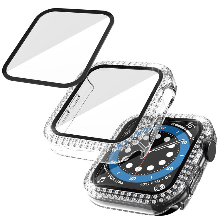 For Apple Watch Series 4 / 5 / 6 44mm / SE 44mm / SE (2022) 44mm Stylish Rhinestone+PC+Tempered Glass Watch Case Cover - Transparent