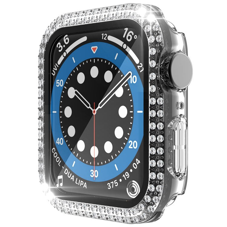 For Apple Watch Series 4 / 5 / 6 44mm / SE 44mm / SE (2022) 44mm Stylish Rhinestone+PC+Tempered Glass Watch Case Cover - Transparent