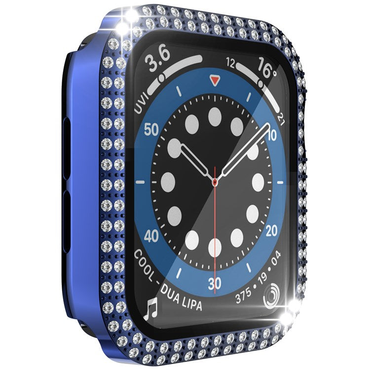 For Apple Watch Series 1/2/3 42mm Drop-proof Anti-scratch Rhinestone+PC+Tempered Glass Smart Watch Case Cover - Navy Blue
