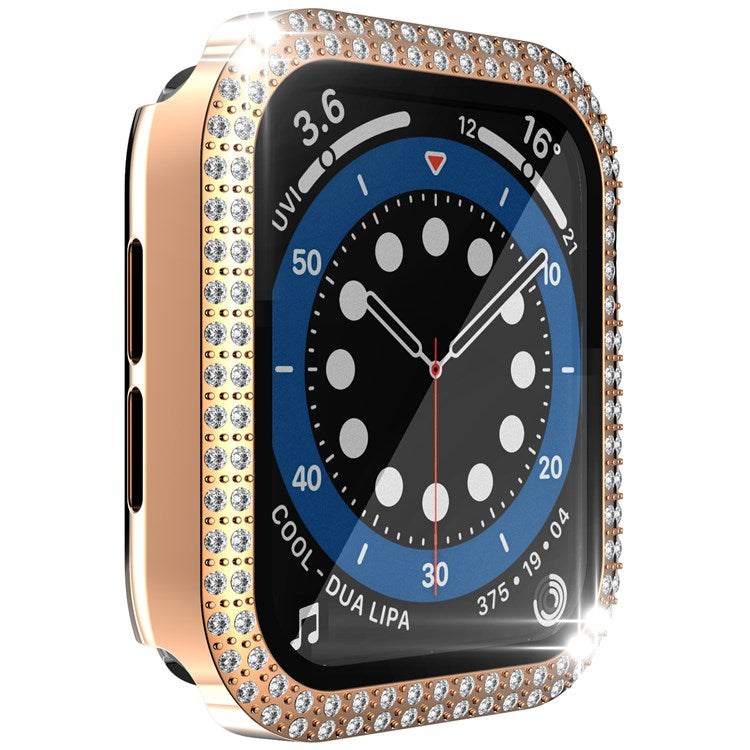 For Apple Watch Series 1/2/3 42mm Drop-proof Anti-scratch Rhinestone+PC+Tempered Glass Smart Watch Case Cover - Rose Gold