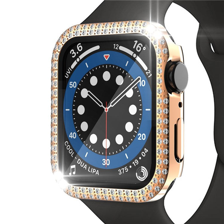 For Apple Watch Series 1/2/3 42mm Drop-proof Anti-scratch Rhinestone+PC+Tempered Glass Smart Watch Case Cover - Rose Gold