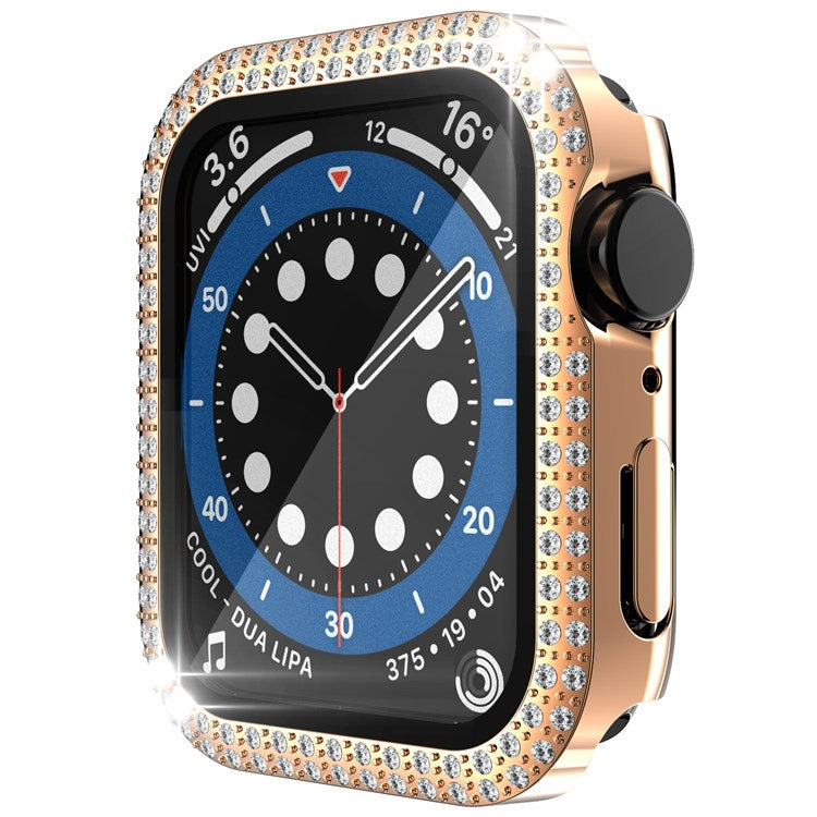 For Apple Watch Series 1/2/3 42mm Drop-proof Anti-scratch Rhinestone+PC+Tempered Glass Smart Watch Case Cover - Rose Gold