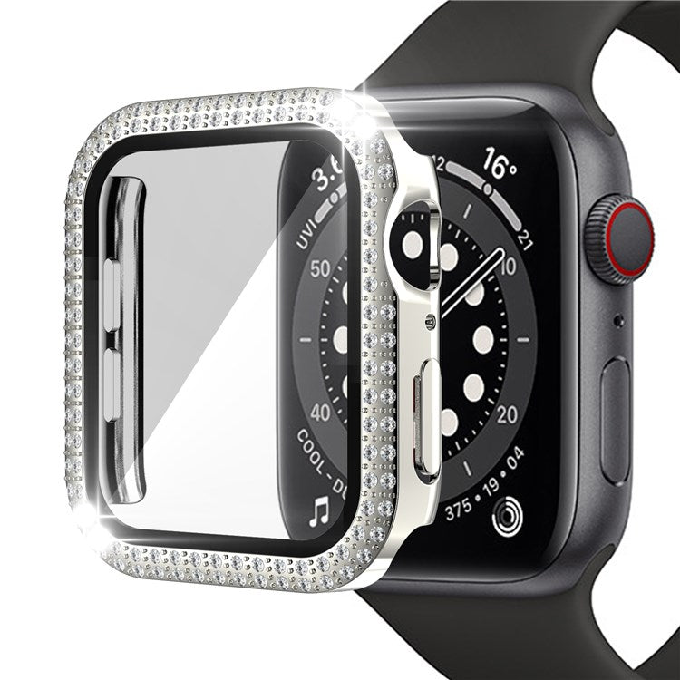 For Apple Watch Series 1/2/3 42mm Drop-proof Anti-scratch Rhinestone+PC+Tempered Glass Smart Watch Case Cover - Silver